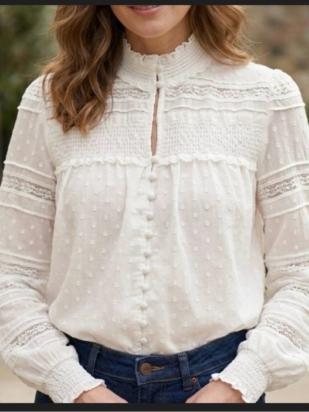 White House Black Market Black and White Polka Dot Blouse - XL